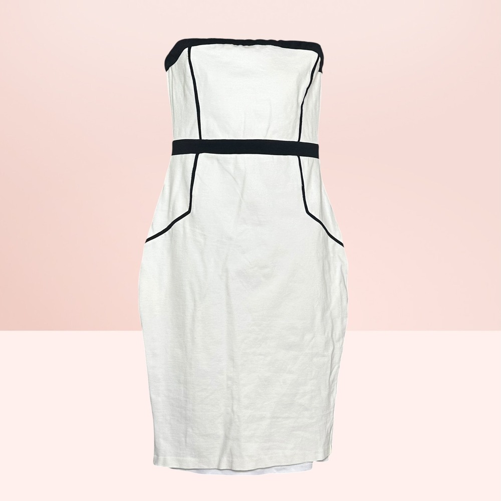 Express Strapless Colorblock Party Sheath Dress Piping Pockets 8 White Black